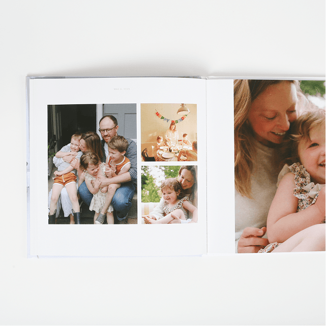 A hardcover or softcover 6x6”, 8x8”, or 10x10” book