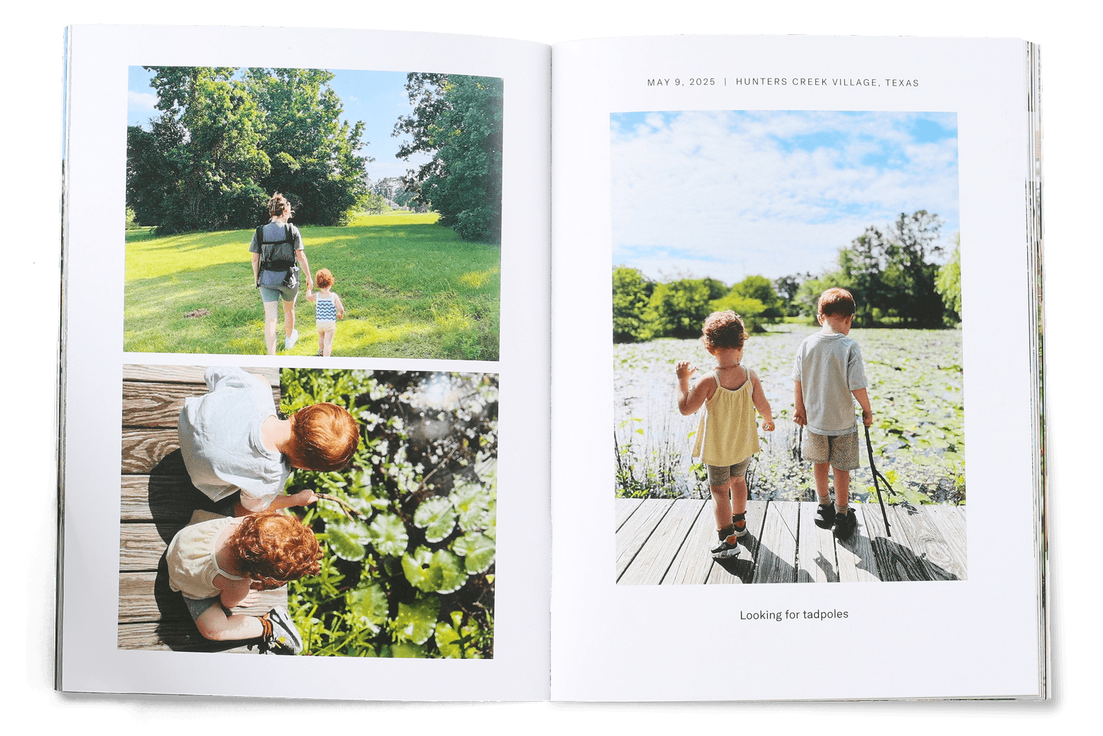 Open Monthbook showing collage and text pages