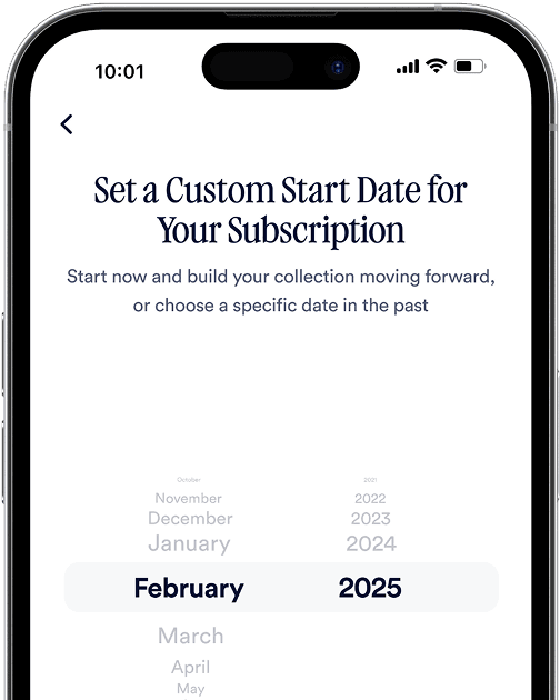 Phone showing custom start date selection in Chatbooks app