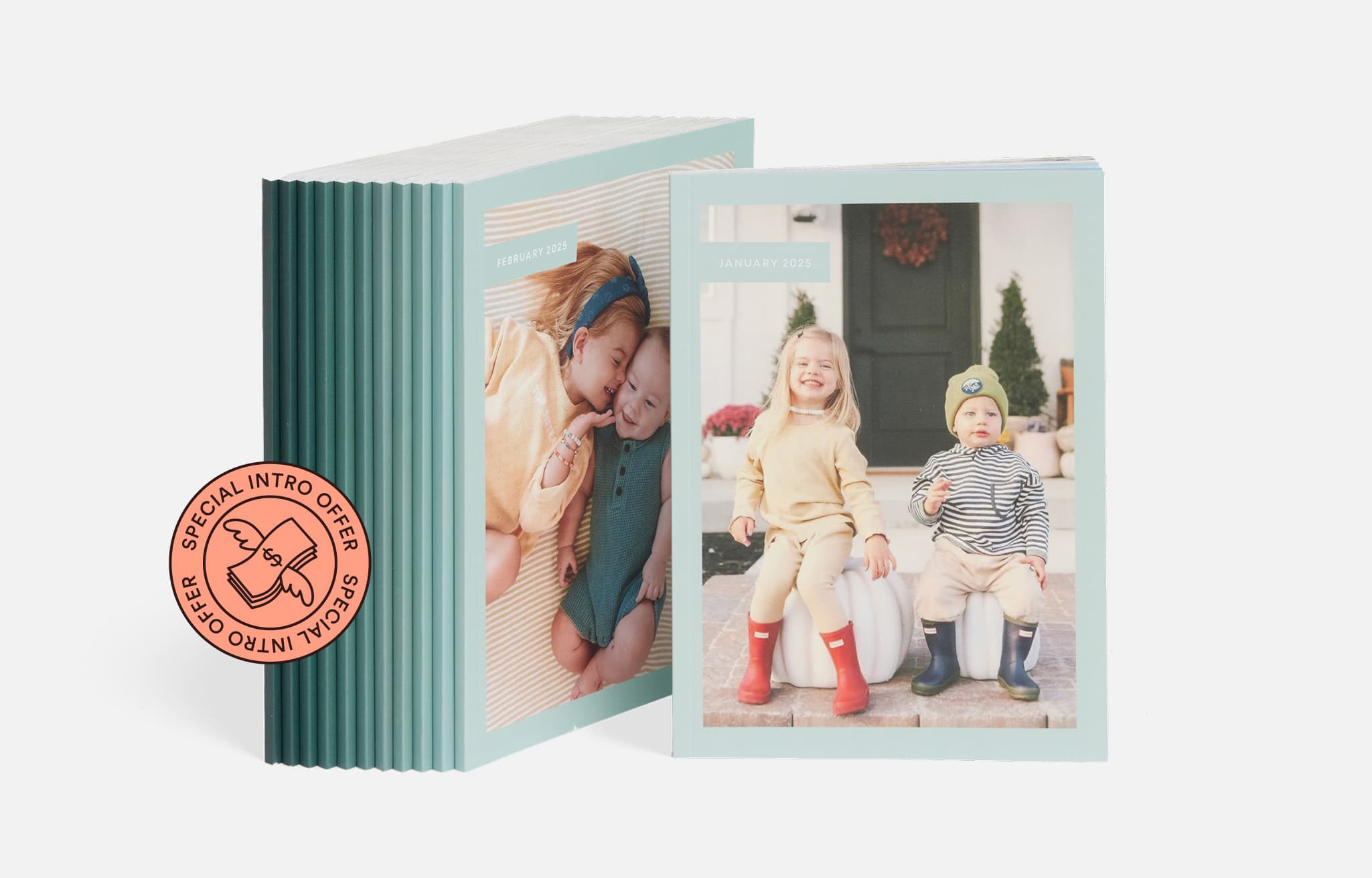 A stack of photo books.